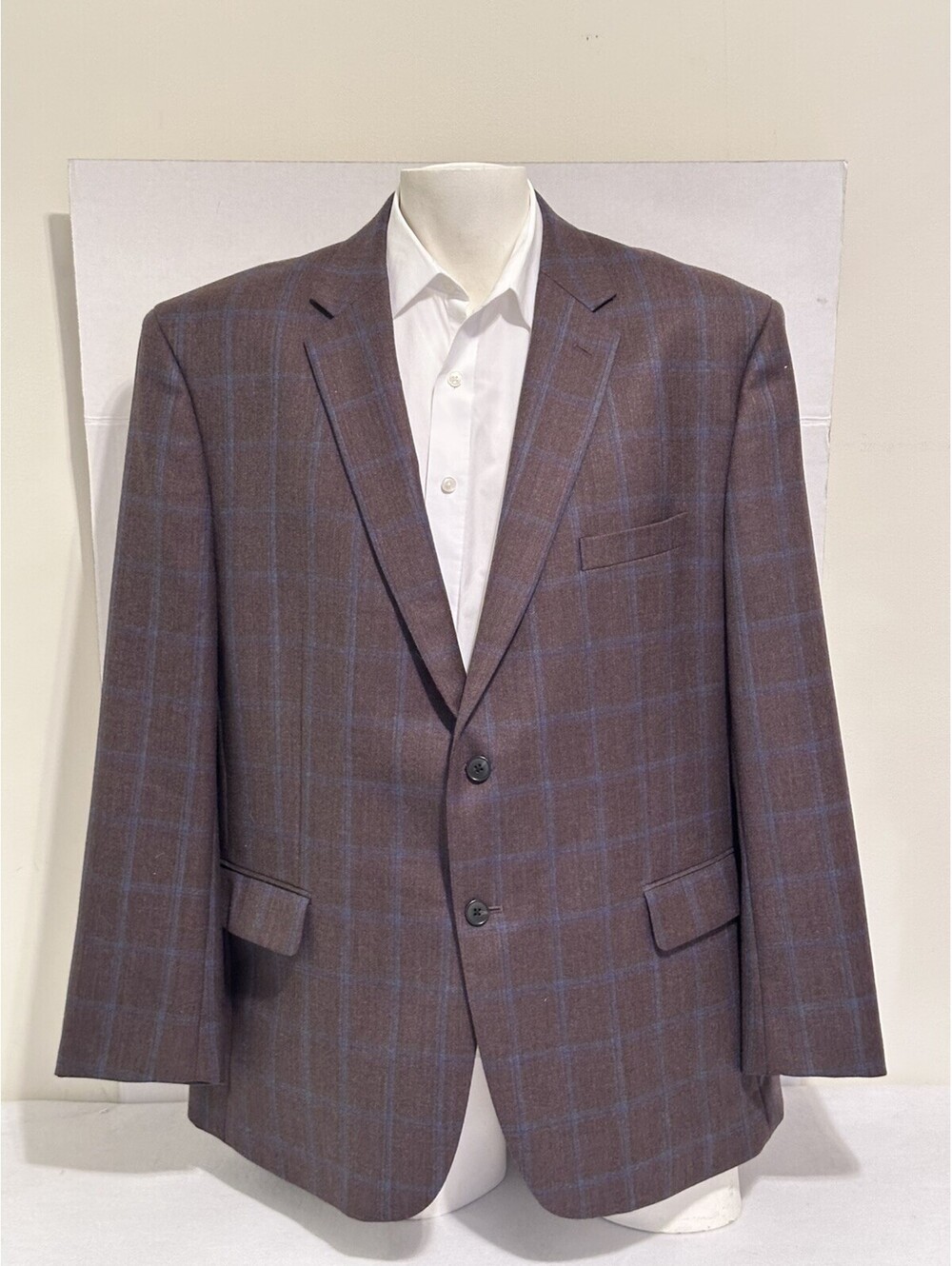 Joseph A Bank Traveler Traditional Fit  Brown Windowpane Wool Blazer Jacket 48R